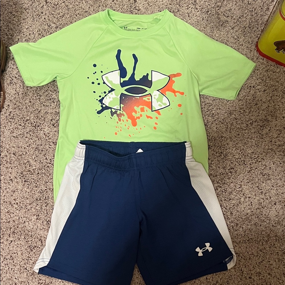 Under Armour Neon Green Tee and Navy Shorts Set